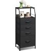 imageWLIVE Black Fabric Dresser for Bedroom Tall Nightstand with 5 Drawers amp 2 Open Shelves Modern Night Stand Organizer Sturdy Steel Frame Bedside TableBlack