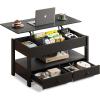 imageWLIVE Coffee Table Lift Top Coffee Table with Drawers Large Hidden Compartment and Open Storage Shelf Wooden Lift Tabletop Dining Table for Living Room Black