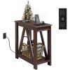 imageWLIVE Farmhouse End Table Narrow Side Table with Charging Station Slim End Table Side Table for Bedroom Living Room Small Spaces 2 USB and 2 Power Outlets Rustic BrownEspresso