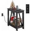 imageWLIVE Farmhouse End Table Narrow Side Table with Charging Station Slim End Table Side Table for Bedroom Living Room Small Spaces 2 USB and 2 Power Outlets Rustic BrownCharcoal Black