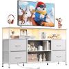 imageWLIVE TV Stand Dresser for 505560 inch TV Entertainment Center with LED Lights amp Fabric Drawers Dresser TV Stand for Bedroom and Living Room with Open Shelves Rustic BrownWhite