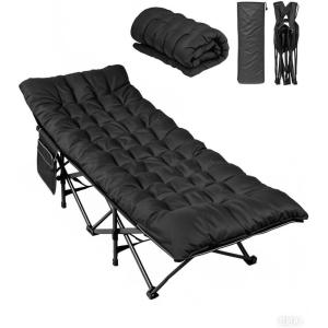 imageWLIVE 1200D Double Layer Oxford Camping Cots for Adults Folding Cots for Sleeping with Mattress Outdoor Folding Bed with Carry Bag Portable Camping Bed for Sleeping Resting Camping BlackBlack
