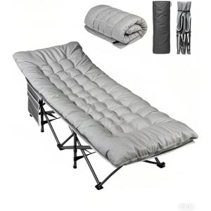 imageWLIVE 1200D Double Layer Oxford Camping Cots for Adults Folding Cots for Sleeping with Mattress Outdoor Folding Bed with Carry Bag Portable Camping Bed for Sleeping Resting Camping BlackGreige