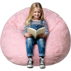 imageWLIVE 2 Pcs Bean Bag Chair Inflatable Comfy Chair for Adults Kids Suit for Dorm Gaming Room BlackPink