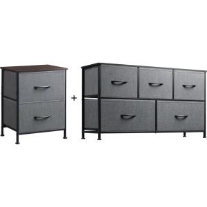 imageWLIVE 2Drawer Nightstand and 5Drawer Dresser Set Fabric Storage Tower for Bedroom Hallway Nursery Closets Tall Chest Organizer Unit with Textured Print Fabric Bins Steel Frame