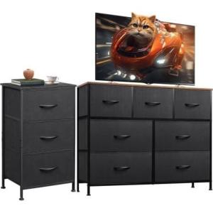 imageWLIVE 3 Drawer and 7 Drawer Dresser Set Dresser for Bedroom Closet Hallway Storage Organizer Unit Dressers amp Chests of Drawers with Fabric Bins Charcoal Black