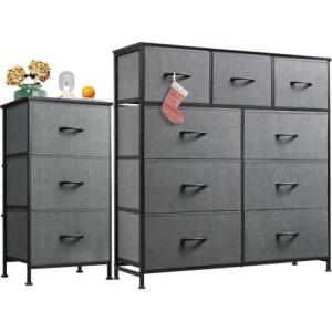 imageWLIVE 3 Drawer and 9 Drawer Dresser Set Dresser for Bedroom Closet Hallway Storage Organizer Unit Dressers amp Chests of Drawers with Fabric Bins Dark Grey