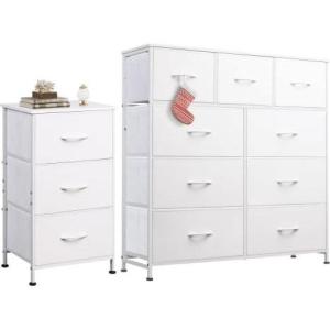 imageWLIVE 3 Drawer and 9 Drawer Dresser Set Dresser for Bedroom Closet Hallway Storage Organizer Unit Dressers amp Chests of Drawers with Fabric Bins White