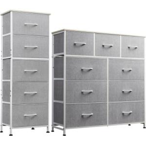 imageWLIVE 5 Drawer Dresser and 9 Drawer Dresser Set Dresser for Bedroom Closet Hallway Storage Dresser Organizer Unit Dressers amp Chests of Drawers with Fabric Bins Light Grey