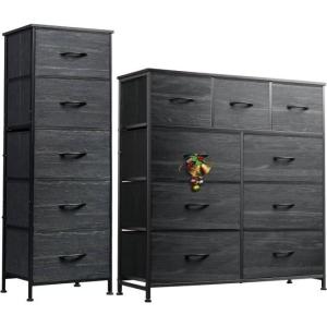 imageWLIVE 5 Drawer and 9 Drawer Dresser Set Dresser for Bedroom Closet Hallway Storage Organizer Unit Dressers amp Chests of Drawers with Fabric Bins Charcoal Black Wood Grain Print