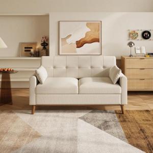 imageWLIVE 62 Loveseat Sofa Mid Century Modern Small Couches for Living Room Button Tufted Upholstered Couch for Bedroom Solid Wood Frame Easy to Install Furniture BeigeBeige