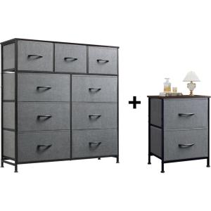 imageWLIVE 9Drawer Dresser amp Nightstand with 2 Fabric Drawers for Bedroom Hallway Entryway Closet Organizer Unit with Fabric Bins Steel Frame Wood Top Easy Pull Handle Dark Grey