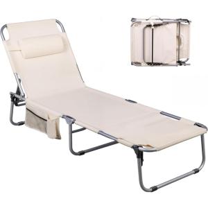 imageWLIVE Beach Lounge Chair for Adults 4Position Folding Tanning Chairs with Face Hole 2 Legs Support Portable Outdoor Chair for Beach Pool RedBeige