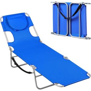 imageWLIVE Beach Lounge Chair for Adults 4Position Folding Tanning Chairs with Face Hole 2 Legs Support Portable Outdoor Chair for Beach Pool RedBlue
