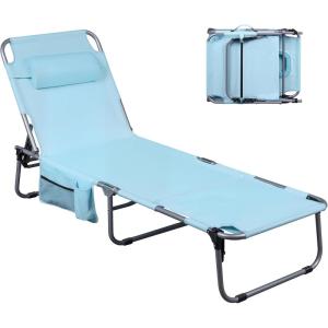imageWLIVE Beach Lounge Chair for Adults 4Position Folding Tanning Chairs with Face Hole 2 Legs Support Portable Outdoor Chair for Beach Pool RedLight Blue