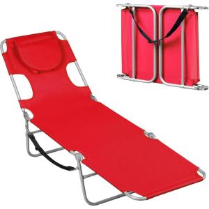 imageWLIVE Beach Lounge Chair for Adults 4Position Folding Tanning Chairs with Face Hole 2 Legs Support Portable Outdoor Chair for Beach Pool RedRed