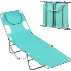 imageWLIVE Beach Lounge Chair for Adults 4Position Folding Tanning Chairs with Face Hole 2 Legs Support Portable Outdoor Chair for Beach Pool RedTeal