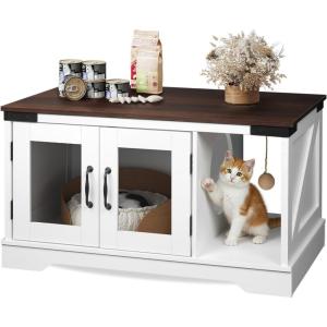 imageWLIVE Coffee Table with Storage 2in1 Modern Center Table Cat House Furniture with Cat Teaser for Living Room Home White