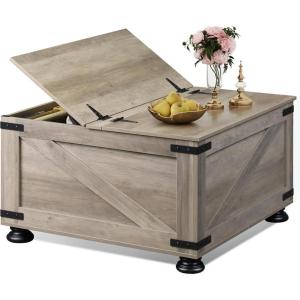 imageWLIVE Farmhouse Coffee Table with Storage Square Coffee Table with FlipTop Lids Center Table for Living Room Bedroom Home Office Grey OakGrey Oak