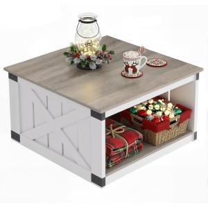 imageWLIVE Farmhouse Coffee Table with Storage Square Coffee Table with FlipTop Lids Center Table for Living Room Bedroom Home Office Grey OakWhite