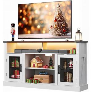 imageWLIVE Farmhouse TV Stand for 65 Inch TV Tall Entertainment Center with LED Lights amp Storage Cabinets TV Media Console Table with Adjustable Shelf for Living Room Bedroom Home Theater BlackWhite