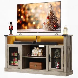 imageWLIVE Farmhouse TV Stand for 65 Inch TV Tall Entertainment Center with LED Lights amp Storage Cabinets TV Media Console Table with Adjustable Shelf for Living Room Bedroom Home Theater BlackLight Gray Oak