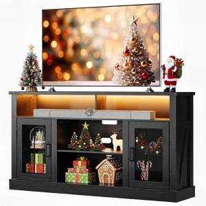 imageWLIVE Farmhouse TV Stand for 65 Inch TV Tall Entertainment Center with LED Lights amp Storage Cabinets TV Media Console Table with Adjustable Shelf for Living Room Bedroom Home Theater BlackBlack Ebony