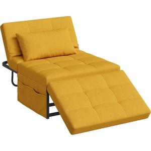 imageWLIVE Folding Ottoman Sleeper Chair 4in1 MultiFunction Convertible Sofa Bed Foot Rest with Adjustable Back for Living Room Dark GreyYellow