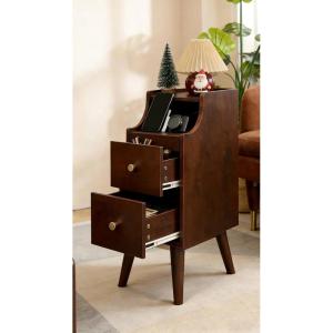 imageWLIVE Narrow Nightstand with Drawers Narrow Bedside Tables with Open Shelf amp Cable Hole Small Nightstand for Bedroom Modern Storage Side Table for Small SpacesLiving Room CherryCherry