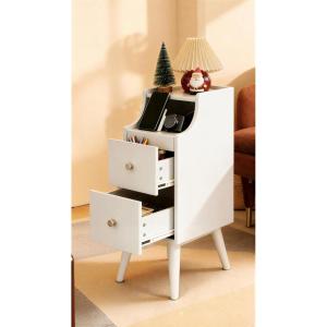 imageWLIVE Narrow Nightstand with Drawers Narrow Bedside Tables with Open Shelf amp Cable Hole Small Nightstand for Bedroom Modern Storage Side Table for Small SpacesLiving Room CherryWhite