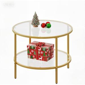 imageWLIVE Round Coffee Table 256 Glass Coffee Table with Storage Shelf Modern Living Room Table Center Table with Clear Glass for Small Spaces Living Room Apartment Office BlackGold