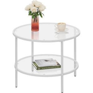 imageWLIVE Round Coffee Table 256 Glass Coffee Table with Storage Shelf Modern Living Room Table Center Table with Clear Glass for Small Spaces Living Room Apartment Office BlackWhite