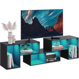 imageWLIVE TV Stand Deformable TV Stand with LED Strip Modern Entertainment Center Gaming Media 3 Pieces Console Cabinet for Living Room Bedroom BlackBlack
