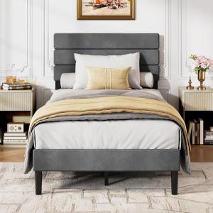 imageWLIVE Upholstered Bed Frame Full Size Bed Frame with Headboard Platform Bed with Wood Slats 1500LBS Mattress Foundation No Box Spring Needed Easy Assembly Velvet BlackVelvet Grey