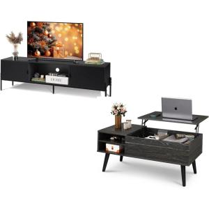 imageWLIVE Wood Lift Top Coffee Table with Modern TV Stand for 65 Inch TV