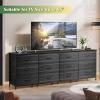 imageWLIVE 755 Black Dresser for Bedroom TV Stand for 65 75 80 85 Inch TV 12 Drawer Long Fabric Dresser with Wood Top Wide Entertainment Center Storage Chest for Living Room ClosetCharcoal Black Wood Grain Print
