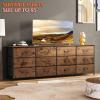 imageWLIVE 755 Black Dresser for Bedroom TV Stand for 65 75 80 85 Inch TV 12 Drawer Long Fabric Dresser with Wood Top Wide Entertainment Center Storage Chest for Living Room ClosetRustic Brown