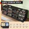 imageWLIVE 755 Black Dresser for Bedroom TV Stand for 65 75 80 85 Inch TV 12 Drawer Long Fabric Dresser with Wood Top Wide Entertainment Center Storage Chest for Living Room ClosetBlack