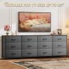 imageWLIVE 755 Black Dresser for Bedroom TV Stand for 65 75 80 85 Inch TV 12 Drawer Long Fabric Dresser with Wood Top Wide Entertainment Center Storage Chest for Living Room ClosetDark Grey
