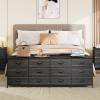 imageWLIVE 755 Black Dresser for Bedroom TV Stand for 65 75 80 85 Inch TV 12 Drawer Long Fabric Dresser with Wood Top Wide Entertainment Center Storage Chest for Living Room ClosetCharcoal Black Wood Grain Print