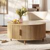 imageWLIVE Coffee Table 315 Round Coffee Tables with Storage and Sliding Cabinet Door Mid Century Modern Fluted Center Table for Living Room Small Space Natural Oak