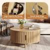 imageWLIVE Coffee Table 315 Round Coffee Tables with Storage and Sliding Cabinet Door Mid Century Modern Fluted Center Table for Living Room Small Space Natural Oak