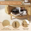 imageWLIVE Coffee Table 315 Round Coffee Tables with Storage and Sliding Cabinet Door Mid Century Modern Fluted Center Table for Living Room Small Space Natural Oak