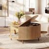 imageWLIVE Coffee Table 315 Round Coffee Tables with Storage and Sliding Cabinet Door Mid Century Modern Fluted Center Table for Living Room Small Space Natural Oak