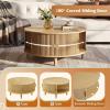 imageWLIVE Coffee Table 315 Round Coffee Tables with Storage and Sliding Cabinet Door Mid Century Modern Fluted Center Table for Living Room Small Space Natural Oak