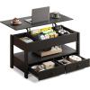 imageWLIVE Coffee Table Lift Top Coffee Table with 2 Drawers Large Hidden Compartment and Open Storage Shelf Lift Tabletop Dining Table for Living Room EspressoBlack