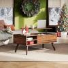 imageWLIVE Coffee Table Lift Top Coffee Table with 2 Drawers Large Hidden Compartment and Open Storage Shelf Lift Tabletop Dining Table for Living Room EspressoRetro Brown