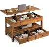 imageWLIVE Coffee Table Lift Top Coffee Table with 2 Drawers Large Hidden Compartment and Open Storage Shelf Lift Tabletop Dining Table for Living Room EspressoRustic Brown