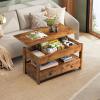 imageWLIVE Coffee Table Lift Top Coffee Table with 2 Drawers Large Hidden Compartment and Open Storage Shelf Lift Tabletop Dining Table for Living Room EspressoRustic Brown