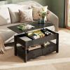 imageWLIVE Coffee Table Lift Top Coffee Table with 2 Drawers Large Hidden Compartment and Open Storage Shelf Lift Tabletop Dining Table for Living Room EspressoBlack